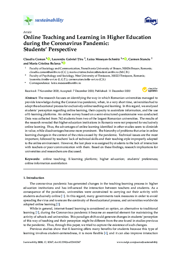 (PDF) Online Teaching and Learning in Higher Education during the ...