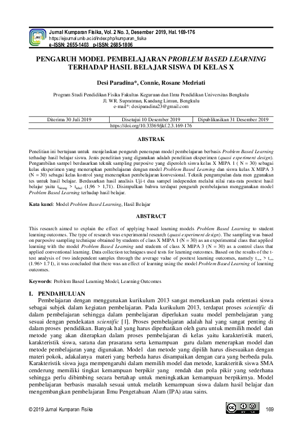 (PDF) Pengaruh Model Pembelajaran Problem Based Learning Terhadap Hasil ...