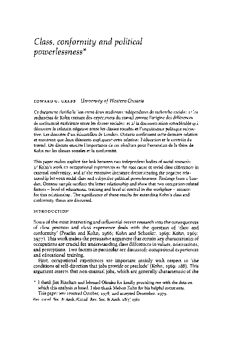 (PDF) Class, conformity and political powerlessness*