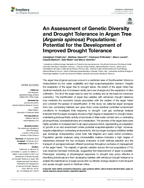(PDF) An Assessment of Genetic Diversity and Drought Tolerance in Argan ...