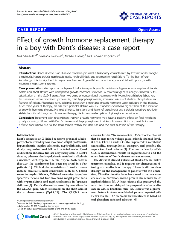 (PDF) Effect of growth hormone replacement therapy in a boy with Dent's ...