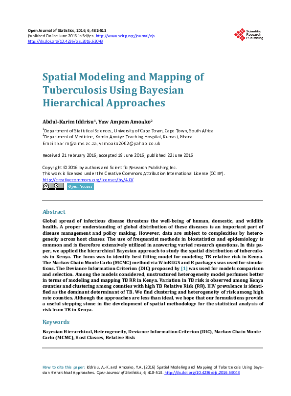 (PDF) Spatial Modeling and Mapping of Tuberculosis Using Bayesian ...