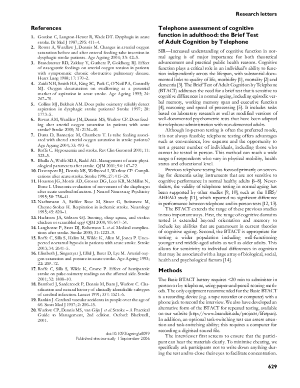 (PDF) Telephone assessment of cognitive function in adulthood: the ...
