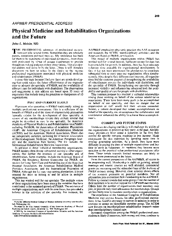 (PDF) Physical medicine and rehabilitation organizations and the future