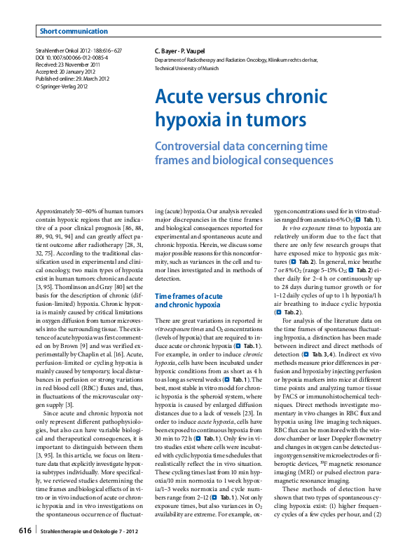 (PDF) Acute versus chronic hypoxia in tumors