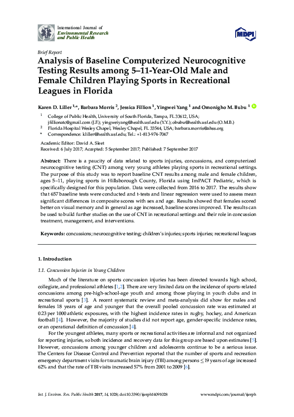 (PDF) Analysis of Baseline Computerized Neurocognitive Testing Results ...