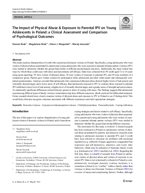 (PDF) The Impact of Physical Abuse & Exposure to Parental IPV on Young ...