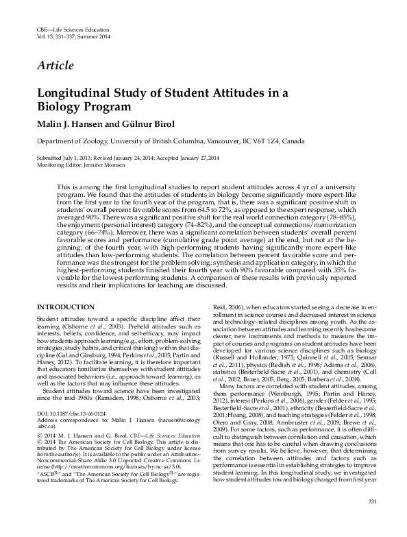 (PDF) Longitudinal Study of Student Attitudes in a Biology Program