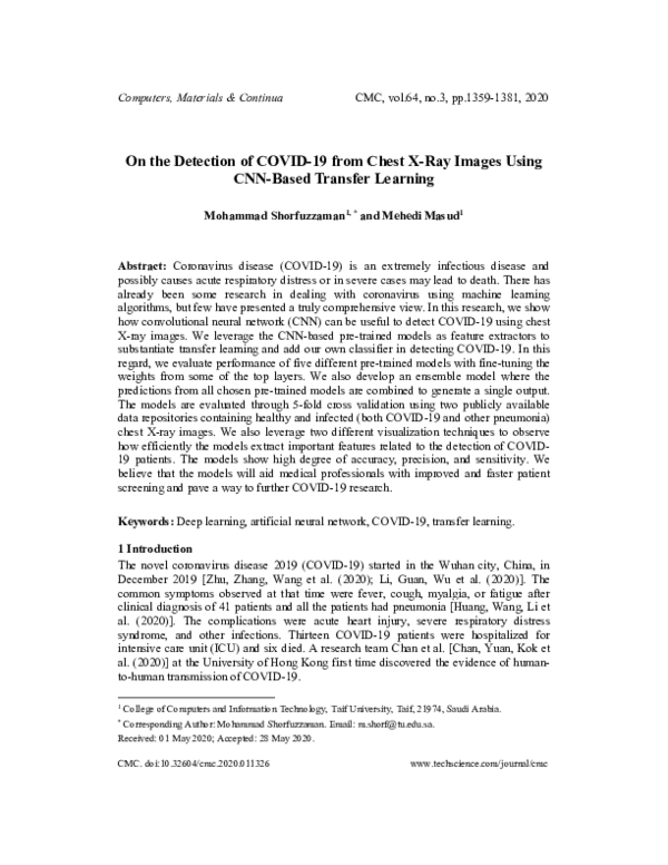 (PDF) On the Detection of COVID-19 from Chest X-Ray Images Using CNN ...
