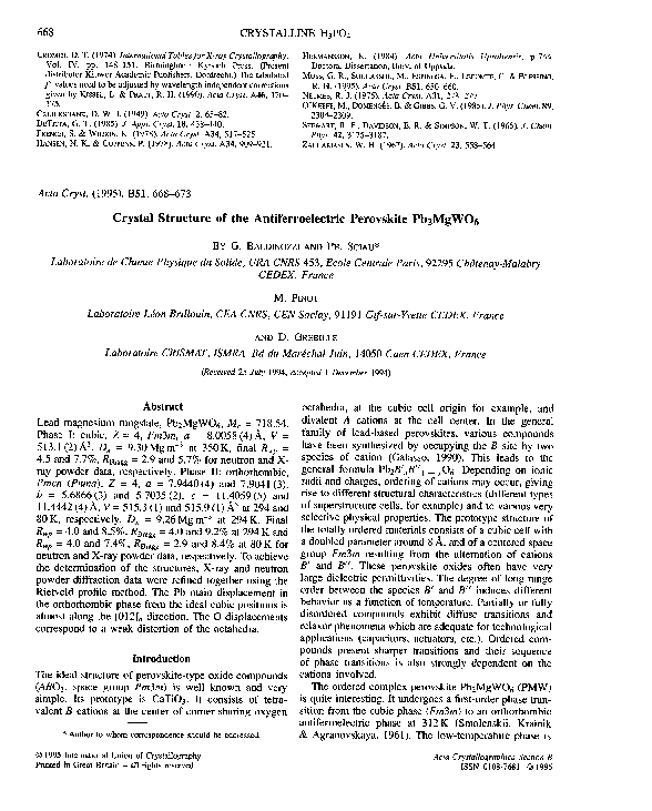 Crystal structure of the antiferroelectric perovskite Pb 2 MgWO 6