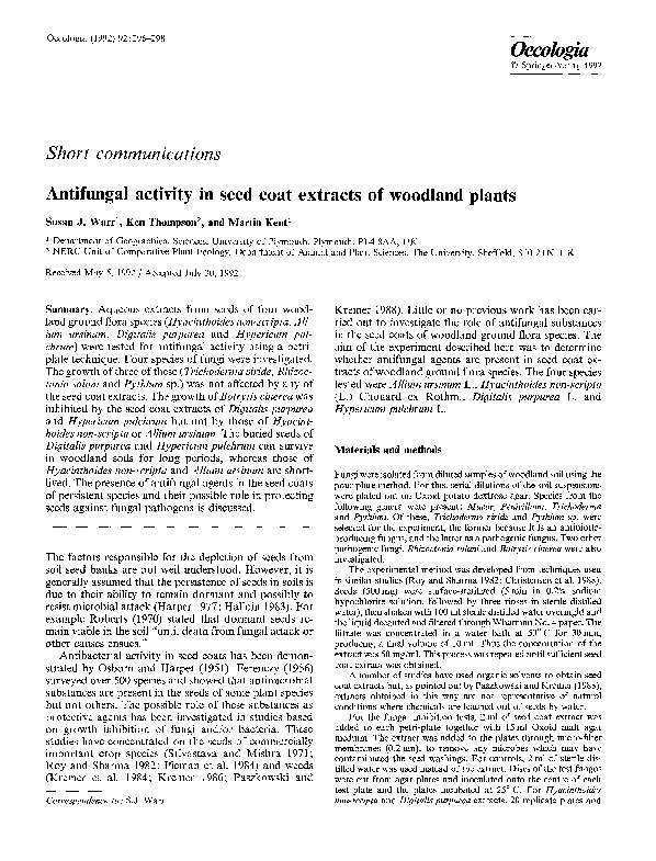 (PDF) Antifungal activity in seed coat extracts of woodland plants