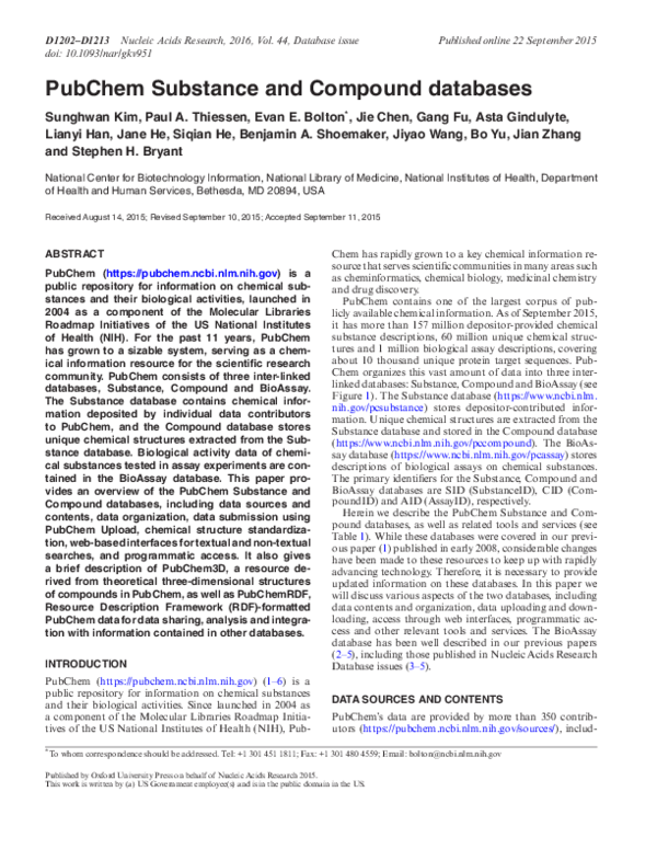 (PDF) PubChem Substance and Compound databases