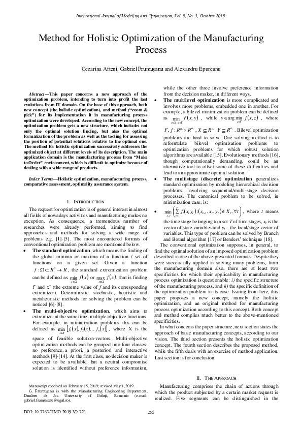 (PDF) Method for Holistic Optimization of the Manufacturing Process