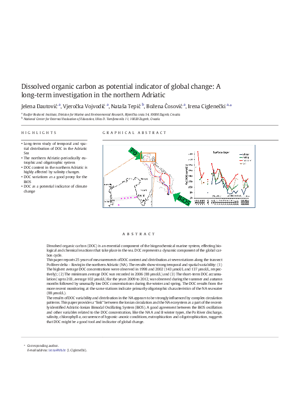 (PDF) Dissolved organic carbon as potential indicator of global change ...