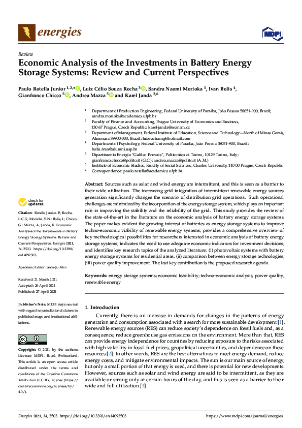 (PDF) Economic Analysis of the Investments in Battery Energy Storage ...