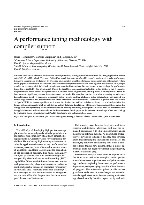 (PDF) A Performance Tuning Methodology with Compiler Support