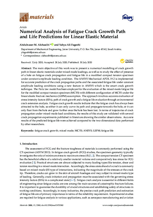 (PDF) Numerical Analysis of Fatigue Crack Growth Path and Life ...