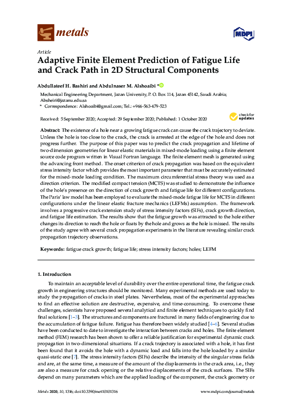 (PDF) Adaptive Finite Element Prediction of Fatigue Life and Crack Path ...
