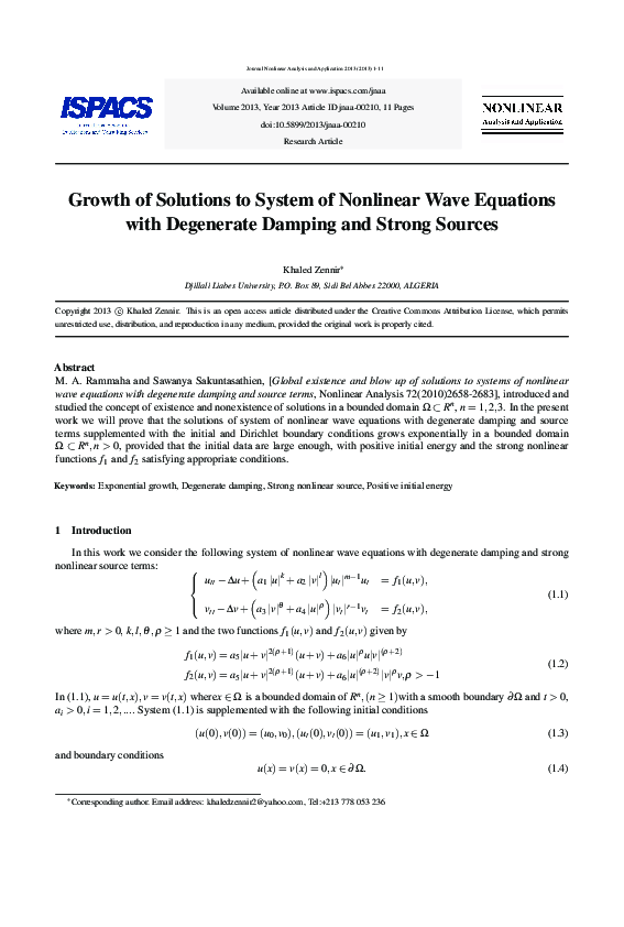 (PDF) Growth of Solutions to System of Nonlinear Wave Equations with ...