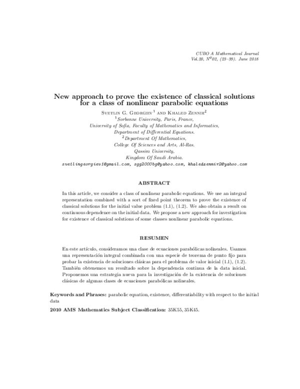 (PDF) New approach to prove the existence of classical solutions for a ...