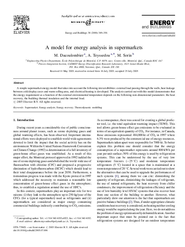 (PDF) A model for energy analysis in supermarkets