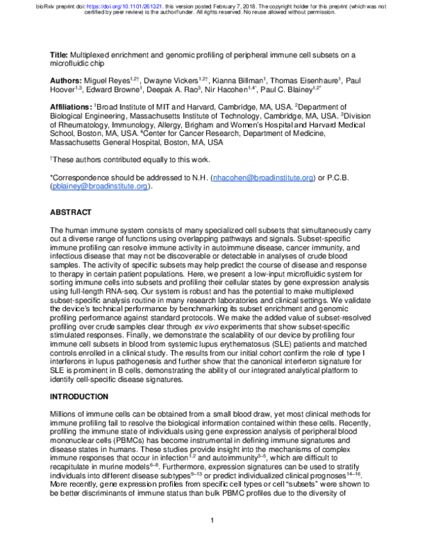 (PDF) Multiplexed enrichment and genomic profiling of peripheral immune ...
