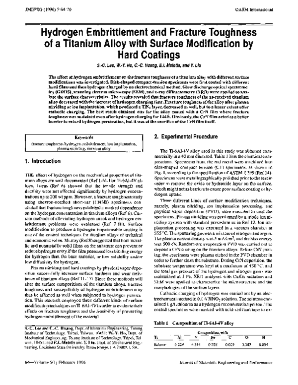 (PDF) Hydrogen embrittlement and fracture toughness of a titanium alloy ...