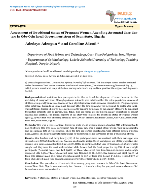 (PDF) Assessment of Nutritional Status of Pregnant Women Attending ...