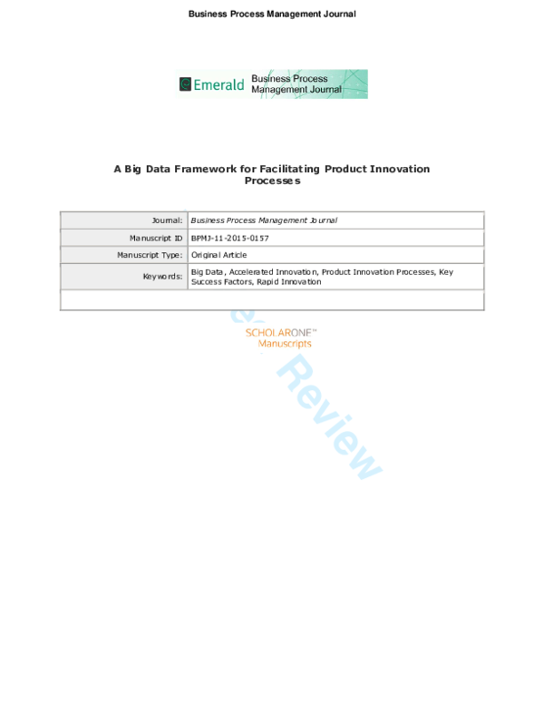 (PDF) A big data framework for facilitating product innovation processes