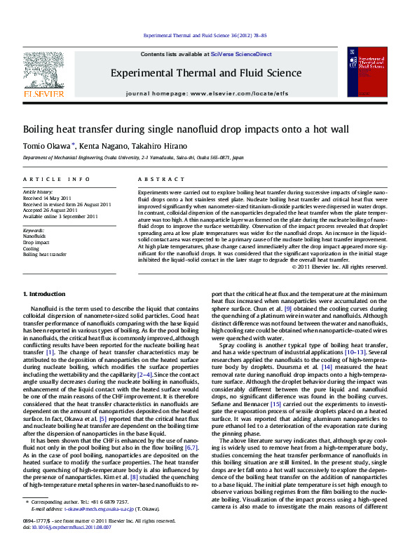 (PDF) Boiling heat transfer during single nanofluid drop impacts onto a ...