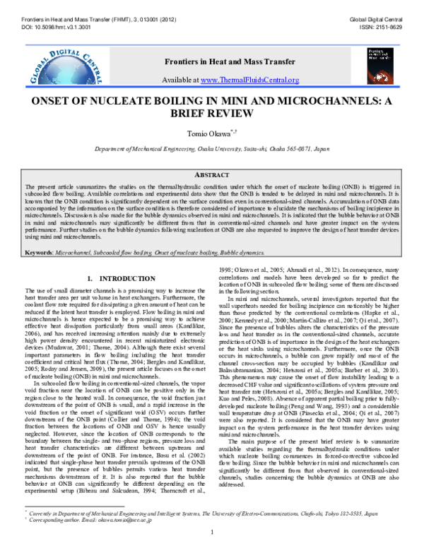 (PDF) Onset of Nucleate Boiling in Mini and Microchannels: A Brief Review
