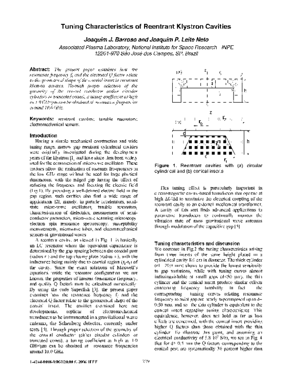 (PDF) Tuning Characteristics of Reentrant Klystron Cavities Joaquim J