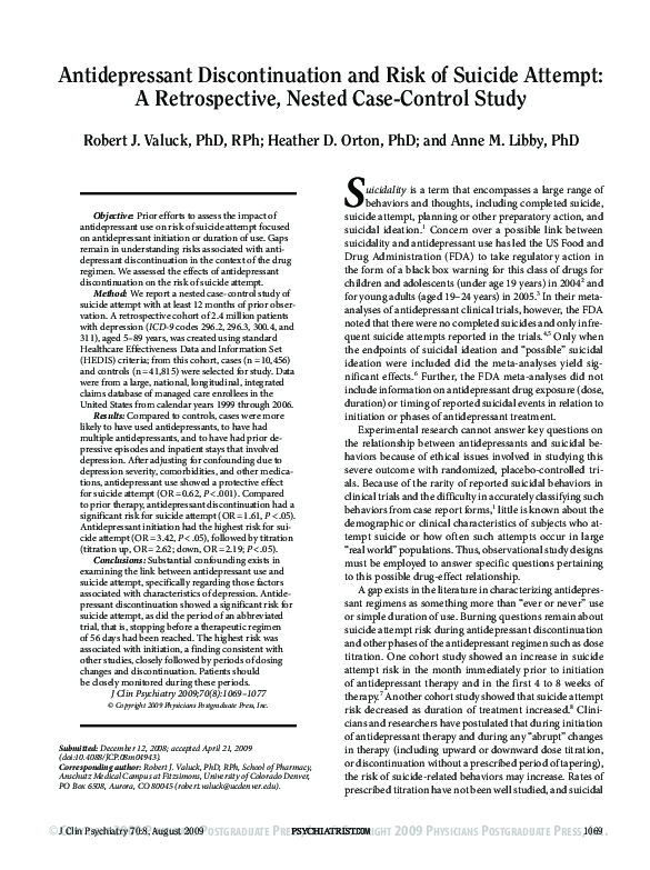 (PDF) Antidepressant Discontinuation and Risk of Suicide Attempt