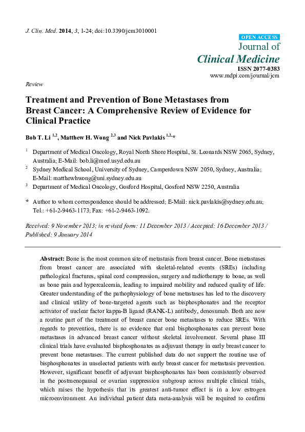 (PDF) Treatment and Prevention of Bone Metastases from Breast Cancer: A ...