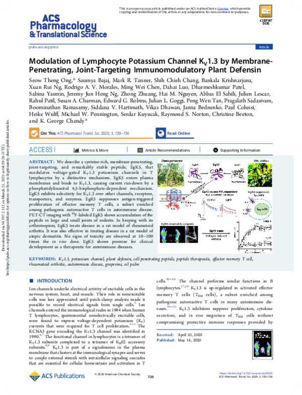(PDF) Modulation of Lymphocyte Potassium Channel KV1.3 by Membrane ...