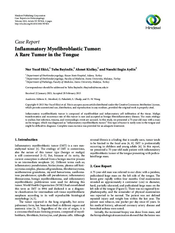 (PDF) Inflammatory Myofibroblastic Tumor: A Rare Tumor in the Tongue