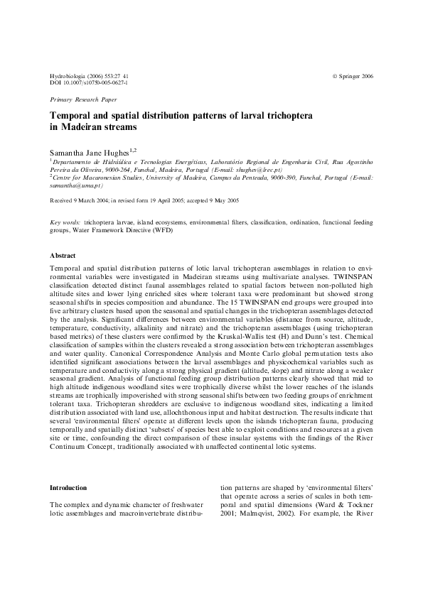 (PDF) Temporal and Spatial Distribution Patterns of Larval Trichoptera ...