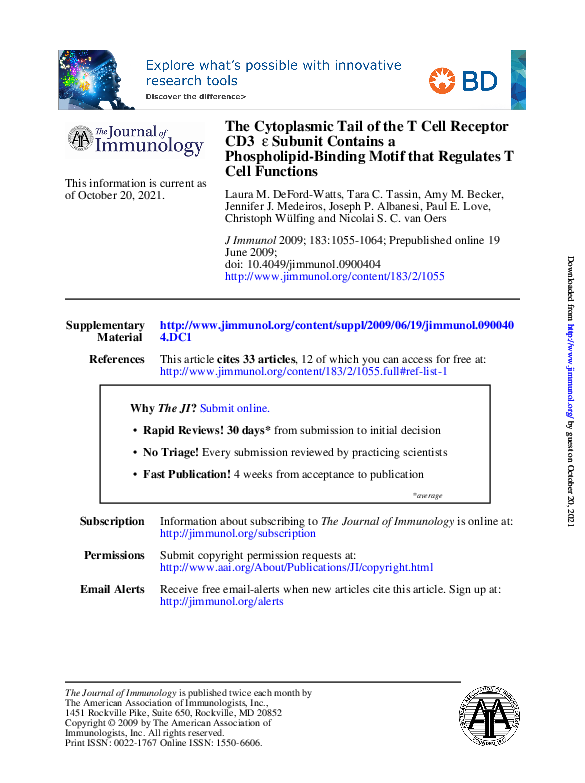 (PDF) The Cytoplasmic Tail of the T Cell Receptor CD3 ε Subunit ...