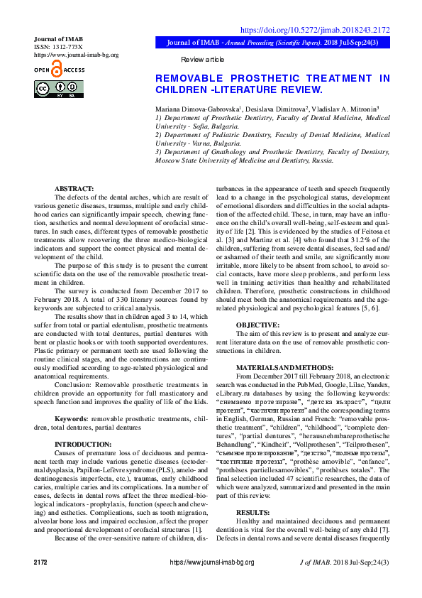 (PDF) REMOVABLE PROSTHETIC TREATMENT IN CHILDREN literature review