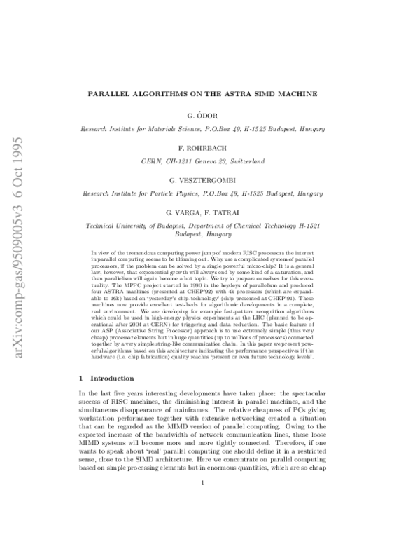 (PDF) Parallel algorithms on the ASTRA SIMD machine