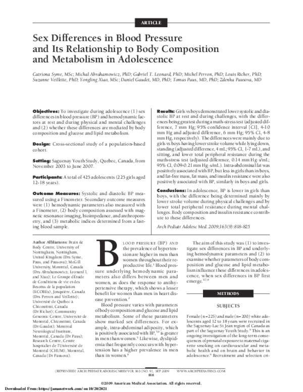 (PDF) Sex Differences in Blood Pressure and Its Relationship to Body ...