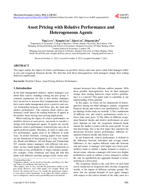 (PDF) Asset Pricing with Relative Performance and Heterogeneous Agents