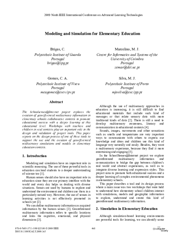 (PDF) Modeling and Simulation for Elementary Education