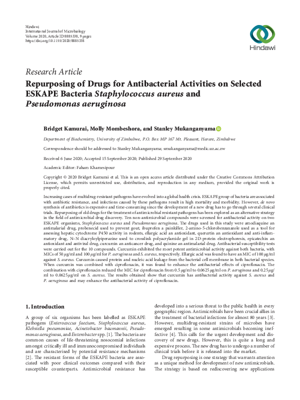 (PDF) Repurposing of Drugs for Antibacterial Activities on Selected ...