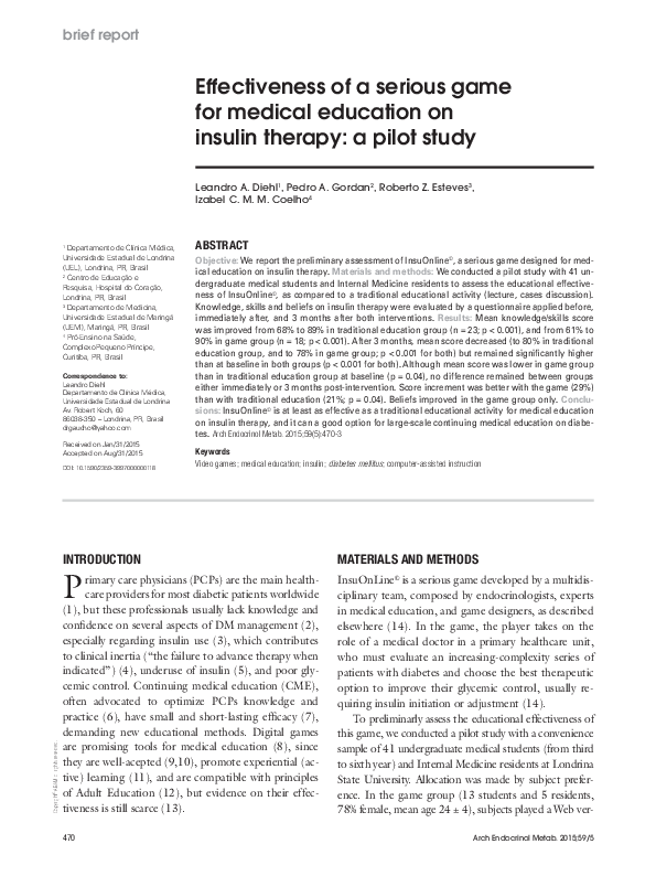 (PDF) Effectiveness of a serious game for medical education on insulin ...