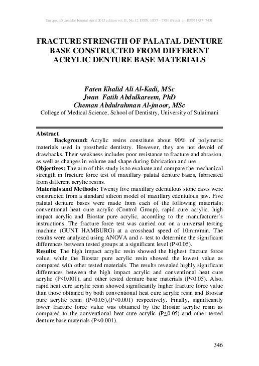 (PDF) Fracture Strength of Palatal Denture Base Constructed from