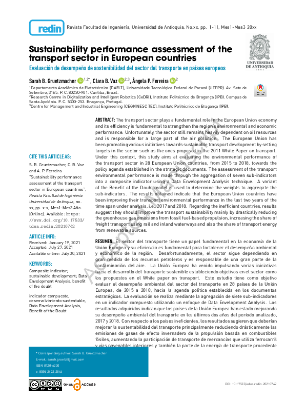 (PDF) Sustainability performance assessment of the transport sector in ...