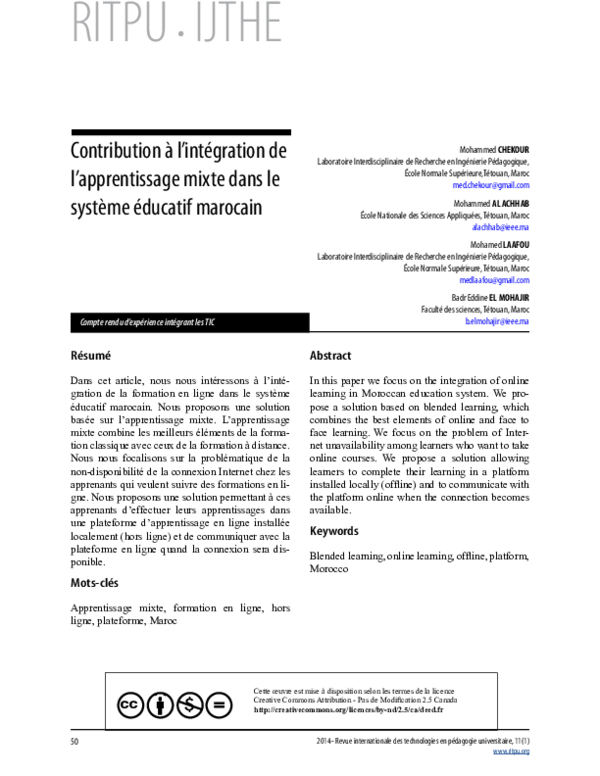 (PDF) Contribution à l’intégration de l’apprentissage mixte dans le ...