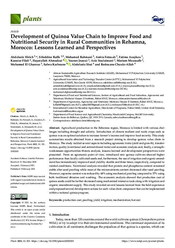 (PDF) Development of Quinoa Value Chain to Improve Food and Nutritional ...