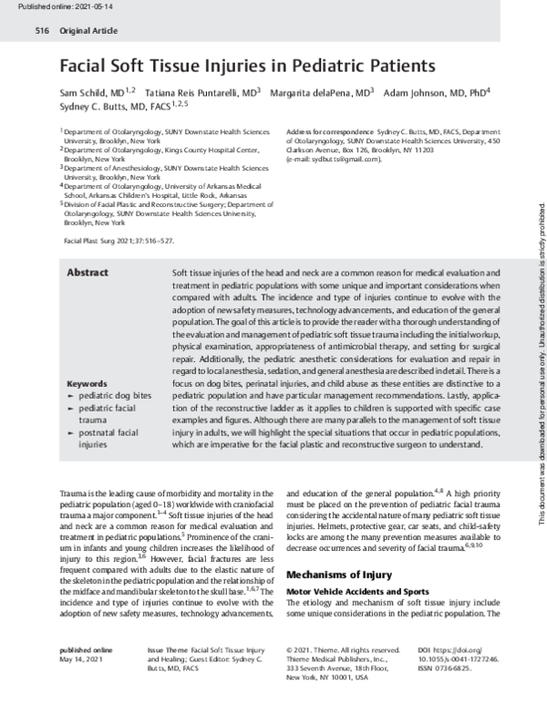 (PDF) Facial Soft Tissue Injuries in Pediatric Patients Sydney Butts
